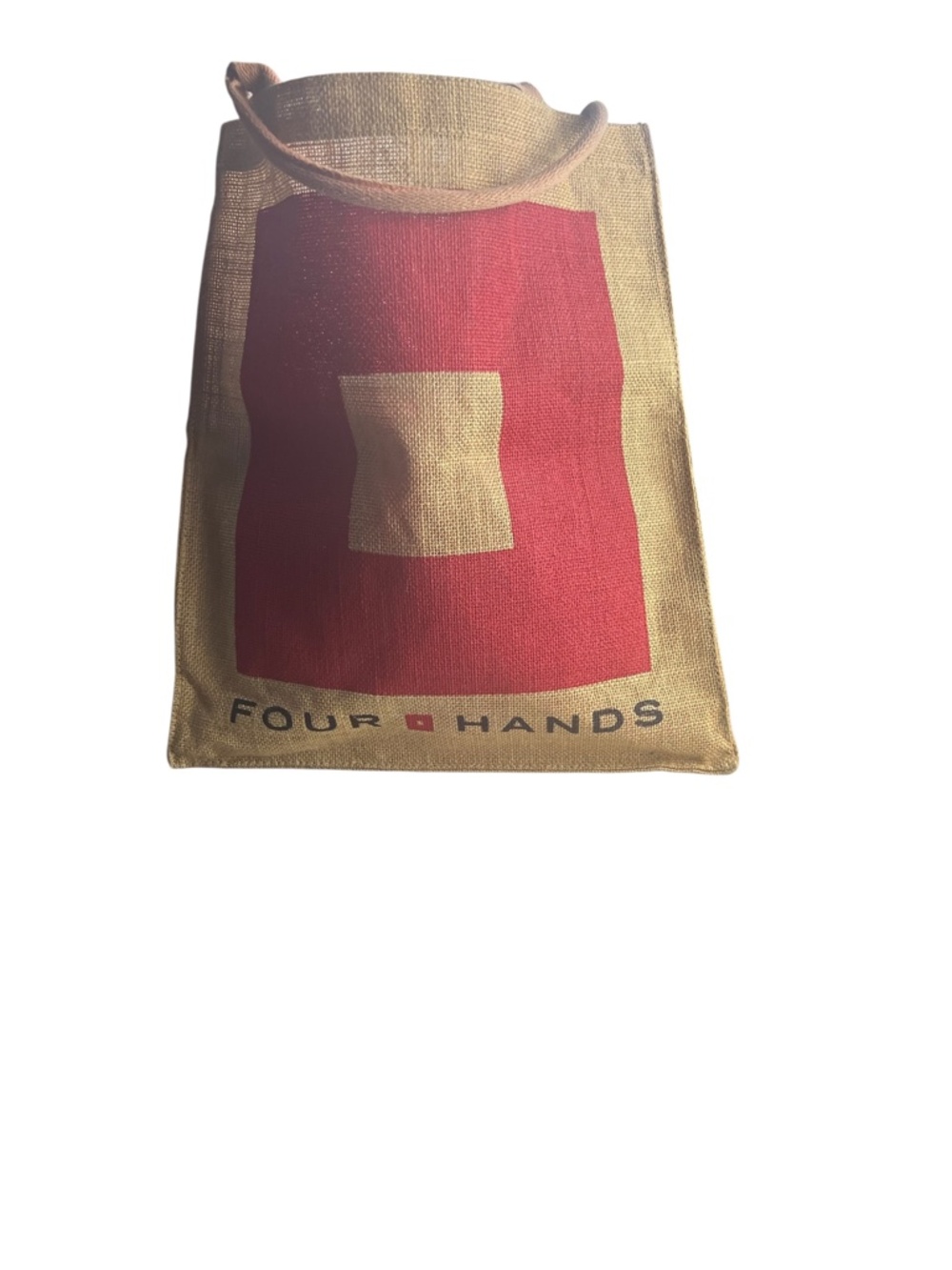 Four Hands Burlap Jute Tote Bag Red Square Logo Shoulder Bag Reusable Shopping B